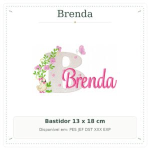 Matriz de Bordado Nome Brenda Patinha com Borboleta 13x18