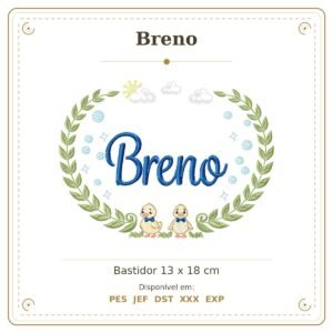 Matriz de Bordado Nome Breno Patinhos Meninos 13x18