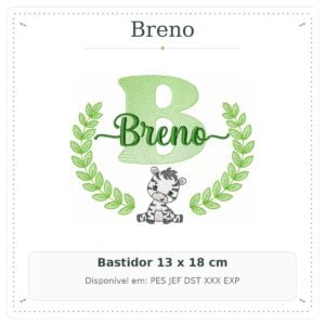 Matriz de Bordado Nome Breno com Zebra Safari 13x18