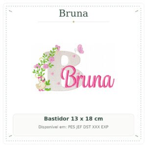 Matriz de Bordado Nome Bruna Patinha com Borboleta 13x18