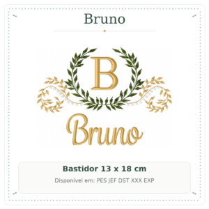 Matriz de Bordado Nome Bruno Arabesco com Ramo Luxo 13x18