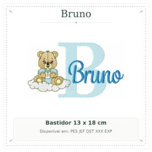 Matriz de Bordado Nome Bruno Ursinho Baby nas Nuvens 13x18