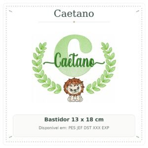 Matriz de Bordado Nome Caetano com Leão Safari 13x18