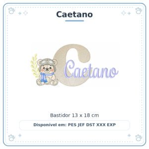 Matriz de Bordado Nome Caetano Ursinho Menino Baby Sobreposto 13x18