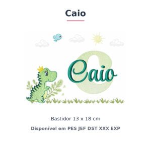 Matriz de Bordado Nome Caio Dino e Dinossauro 13x18