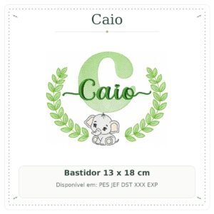 Matriz de Bordado Nome Caio com Elefantinho Safari 13x18