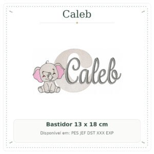 Matriz de Bordado Nome Caleb Safari Baby Elefantinho 13x18