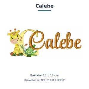 Matriz de Bordado Nome Calebe Girafinha Safari 13x18