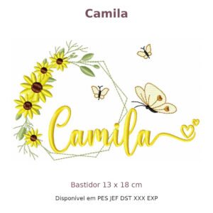 Matriz de Bordado Nome Camila Girassol 13x18