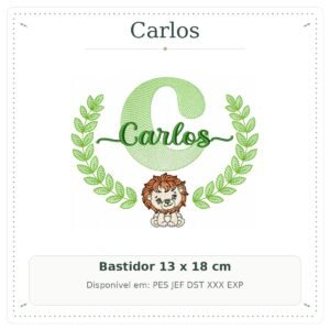 Matriz de Bordado Nome Carlos com Leão Safari 13x18