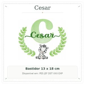 Matriz de Bordado Nome Cesar com Zebra Safari 13x18