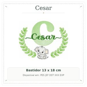 Matriz de Bordado Nome Cesar com Elefantinho Safari 13x18
