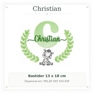 Matriz de Bordado Nome Christian com Zebra Safari 13x18