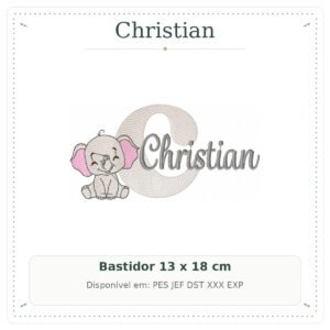 Matriz de Bordado Nome Christian Safari Baby Elefantinho 13x18