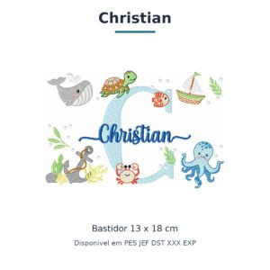 Matriz de Bordado Nome Christian Fundo do Mar 13x18
