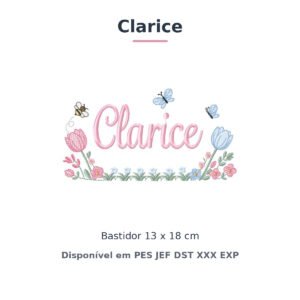 Matriz de Bordado Nome Clarice Jardim de Tulipas 13x18