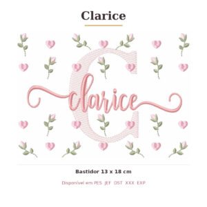 Matriz de Bordado Nome Clarice Tulipas 13x18
