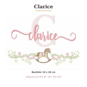 Matriz de Bordado Nome Clarice Cavalinhos 13x18