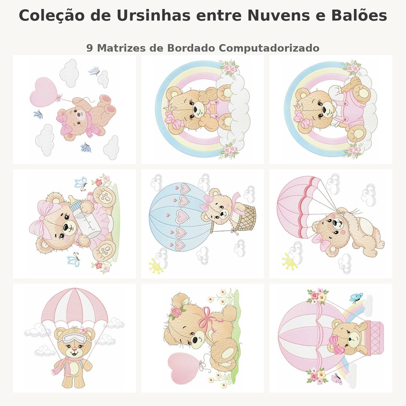 Coleção de Ursinhas entre Nuvens e Balões