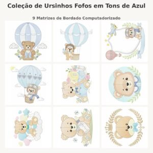 Coleção de Ursinhos Fofos em Tons de Azul