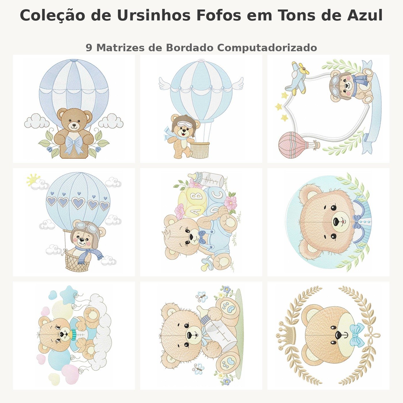Coleção de Ursinhos Fofos em Tons de Azul