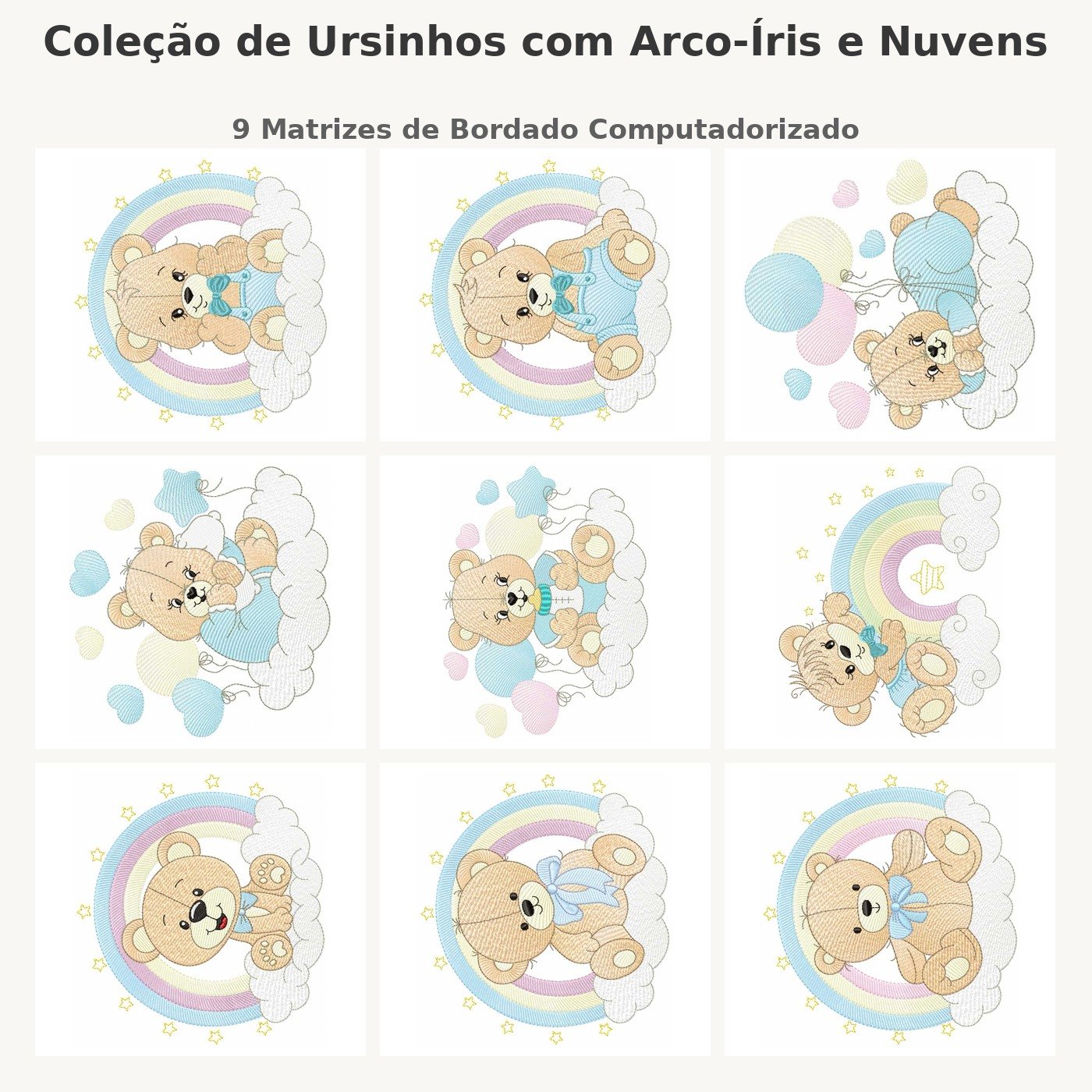 Coleção de Ursinhos com Arco-Íris e Nuvens