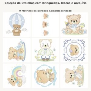 Coleção de Ursinhos com Brinquedos, Blocos e Arco-Íris