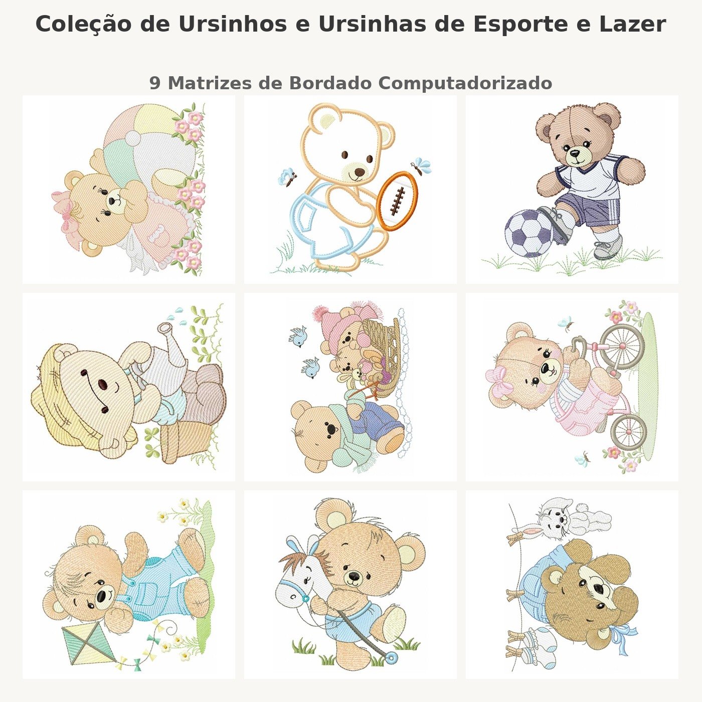 Coleção de Ursinhos e Ursinhas de Esporte e Lazer