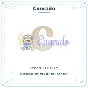 Matriz de Bordado Nome Conrado Ursinho Menino Baby Sobreposto 13x18