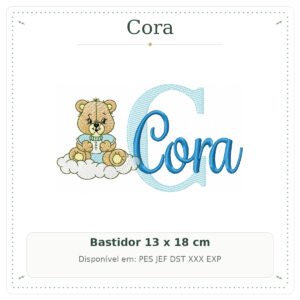 Matriz de Bordado Nome Cora Ursinho Baby nas Nuvens 13x18
