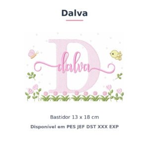 Matriz de Bordado Nome Dalva Jardim Flores e Pássaros 13x18