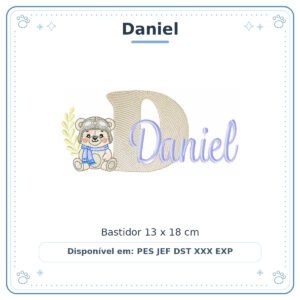 Matriz de Bordado Nome Daniel Ursinho Menino Baby Sobreposto 13x18