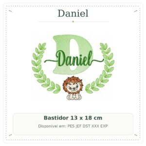 Matriz de Bordado Nome Daniel com Leão Safari 13x18