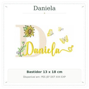 Matriz de Bordado Nome Daniela Menina Girassol Delicada 13x18