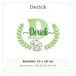 Matriz de Bordado Nome Derick com Elefantinho Safari 13x18