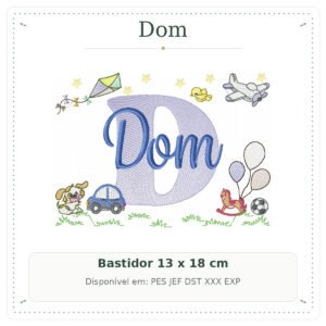 Matriz de Bordado Nome Dom Cavalinhos com Pipa 13x18