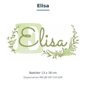 Matriz de Bordado Nome Elisa Ramos e Folhas 13x18