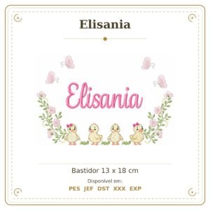 Matriz de Bordado Nome Elisania Patinhos Menina 13x18