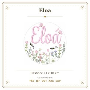 Matriz de Bordado Nome Eloa Bastidor Feminino Jardim de Borboletas e Flores 13x18