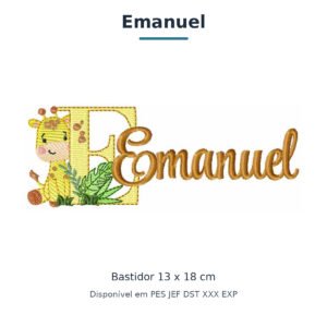 Matriz de Bordado Nome Emanuel Girafinha Safari 13x18