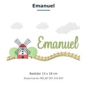Matriz de Bordado Nome Emanuel Fazendinha 13x18