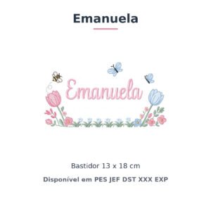 Matriz de Bordado Nome Emanuela Jardim de Tulipas 13x18