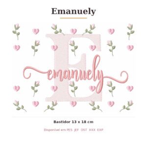 Matriz de Bordado Nome Emanuely Tulipas 13x18