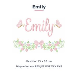 Matriz de Bordado Nome Emily Laços e Borboletas 2 13x18