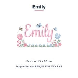 Matriz de Bordado Nome Emily Jardim de Tulipas 13x18