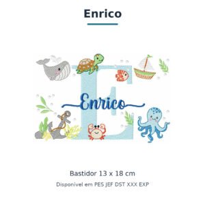 Matriz de Bordado Nome Enrico Fundo do Mar 13x18