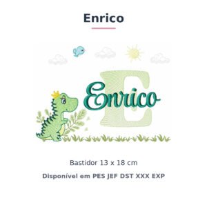 Matriz de Bordado Nome Enrico Dino e Dinossauro 13x18