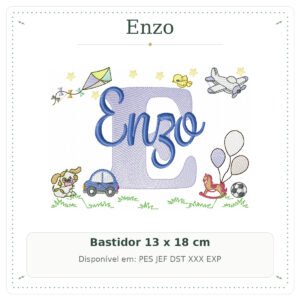 Matriz de Bordado Nome Enzo Cavalinhos com Pipa 13x18