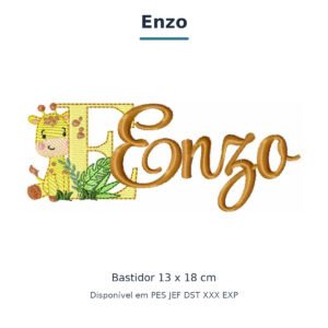 Matriz de Bordado Nome Enzo Girafinha Safari 13x18