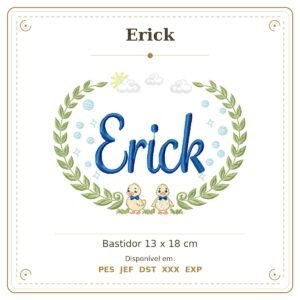 Matriz de Bordado Nome Erick Patinhos Meninos 13x18
